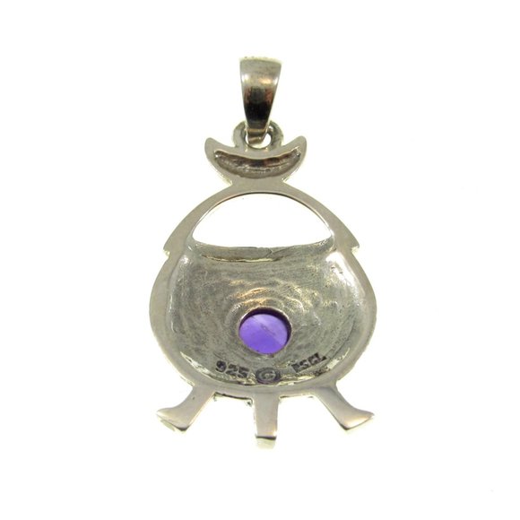 Solid 925 Sterling Silver Magickal Witch's Cauldron Pendant with Gemstone - Picture 5 of 8